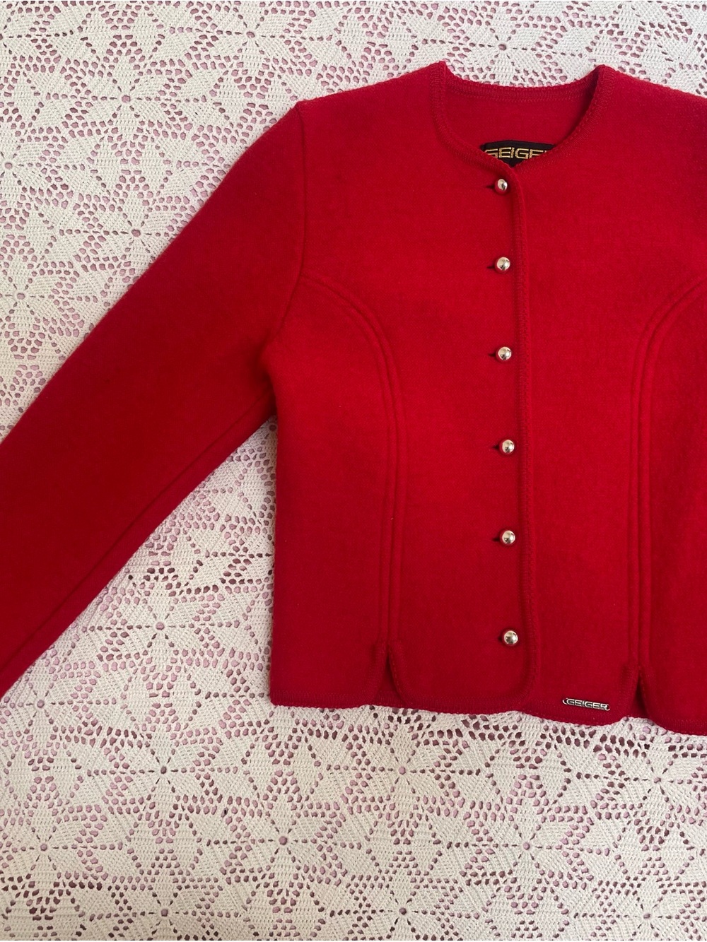 Geiger 100% Wool Hunting Red Cardigan small - Picture 5 of 9